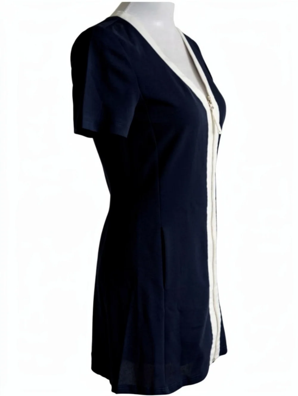 TORY BURCH KIMBERLY ZIP-FRONT DRESS IN NAVY SEA size XS